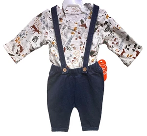 Top a tema Wonder Nation Woodland nuovo con etichette con pantaloni blu denim, 3-6 mos. - Foto 1 di 3
