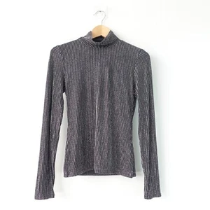 Slim Fit Pullover Shirt XS BCBG MAX AZRIA Black Silver Glow Cocktail Y2K Acubi - Picture 1 of 12