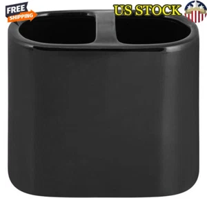Soporte para cepillo de dientes de cerámica negro brillante 2 aberturas baño decoración almacenamiento negro - Imagen 1 de 7