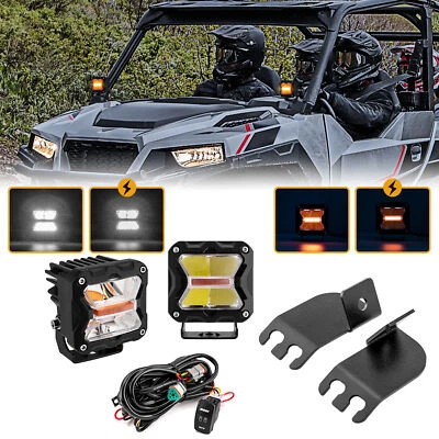 Amber White 3'' 40W Strobe Light+A-Pillar Mount+DT Wire Fit Polaris General 1000 - Image 1 of 4