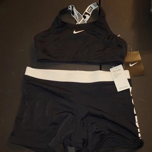 Nike Girls Med (10/12) Logo Crossback Sport Bikini Set Black/White - Picture 1 of 11