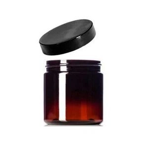 8oz Amber Clear PET Single Wall Plastic Jars with 70/400 Black Unlined Jar Caps - Picture 1 of 1