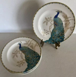 Set of 4 - 222 Fifth Peacock Garden Bread/Appetizer/Dessert Plates 6 1/2" - Picture 1 of 4