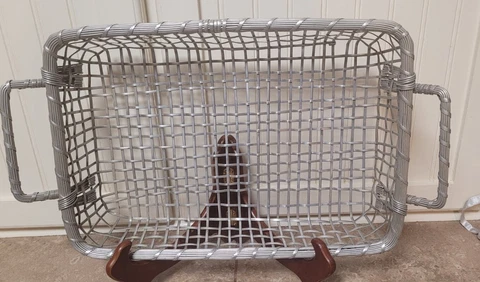 Vintage Metal Woven Tray Large Industrial Decor Storage Carry or Serving 15x10x3 Cover