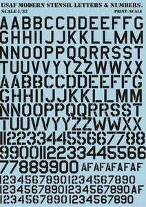 Escala de impresión 32-003 - 1/32 USAF plantilla moderna letras y números negros, calcomanía húmeda - Imagen 1 de 12
