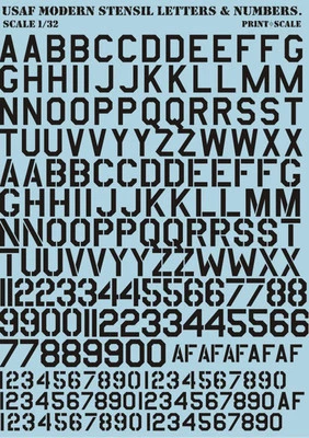 Print Scale 32-003 - 1/32 USAF Modern Stencil Letters & Numbers black, wet decal - Image 1 of 4