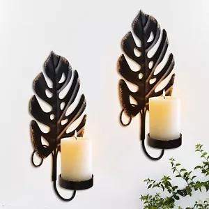 Wall Candle Sconces Holder Set of Two, Vintage Wall Decor Rustic Metal Hanging - Picture 1 of 7