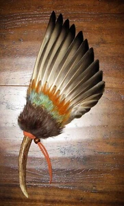 NATIVE AMERICAN SMUDGE FAN Feathers Antler Ceremonial Prayer Offering Regalia - Picture 1 of 5