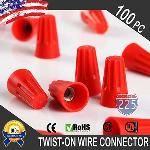 (100) RED Twist-On Wire Connector Connection nuts 18-10 Gauge Barrel Screw US - Picture 1 of 5