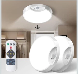 2 Pack Rechargeable Motion Sensor Ceiling Light Battery Powered With Remote - Picture 1 of 9