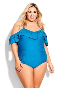 Avenue Plus Size 24W Teal One Piece Ruffle Detail - Picture 1 of 4
