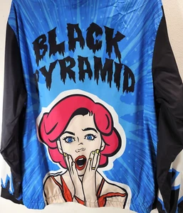 Vintage 90s Black Pyramid Windbreaker Jacket Mens Size Large Hooded Full Zip - Picture 1 of 9