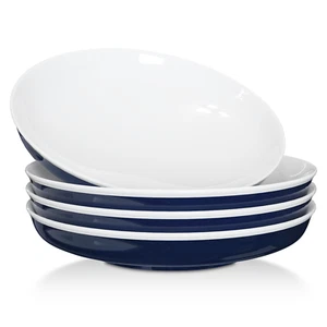 4 Pack Porcelain Pasta Bowls Ceramic Salad Bowl Large Kitchen Serving Bowl Blue - Picture 1 of 10