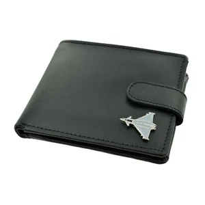 Genuine Black Leather Wallet with a Eurofighter Typhoon Aeroplane Aircaft Emblem - Picture 1 of 2