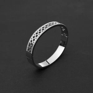 Silberfarben Damen Armreif – Edelstahl Armband mit Strass und Gitter-Design Neu - Bild 1 von 7