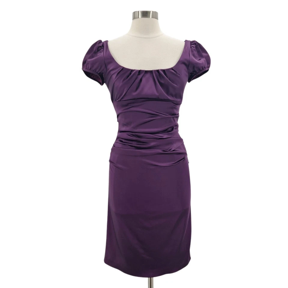 Vintage Suzi Chin for Maggy Boutique Womens 6 Dress Satin Purple Bodycon Party - Image 1 of 4
