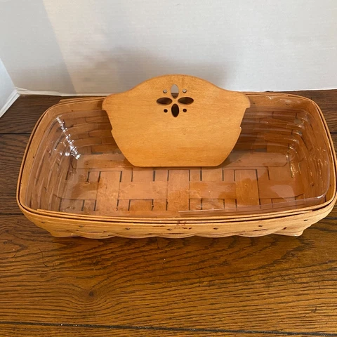 Longaberger 1993 Large Bread Basket with Wood Divider and Protector- Made USA Cover