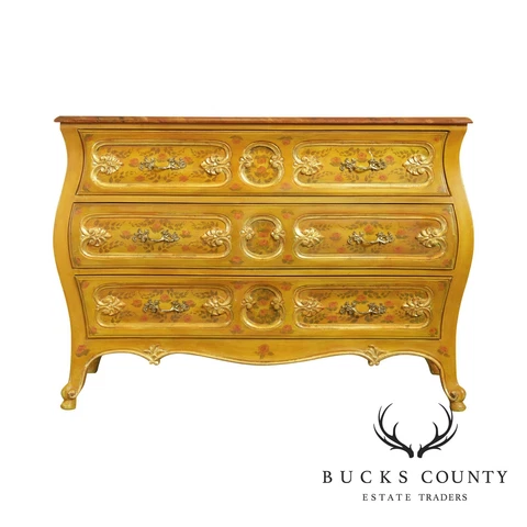 French Louis XV Style Vintage Hand Painted Bombe Commode Chest Cover