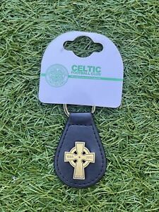 Official Celtic Football Club Celtic Cross Leather Keyring Brand New 