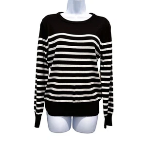 Cielo Striped Crew Neck Sweater Nautical Preppy Soft Stretch B & W Womens L NWT - Picture 1 of 11
