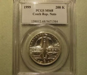 Moneda checa de plata BU 1999 200 coronas OTAN N. Tratado Atlántico PCGS Checoslovaquia - Imagen 1 de 2