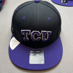 TCU Horned Frogs Nike Pro Cap Baseball Fitted Hat Sz 7 1/2 Black On Field - Picture 1 of 9