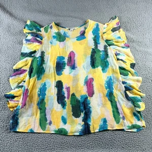 Zac & Rachel Multicolor Womens 1X Plus Abstract Ruffles Whimsical Boho Artsy Top - Picture 1 of 9