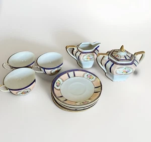 Antique Noritake Morimura China n1624 Cobalt Blue Pink Gold Tea Set - Picture 1 of 15