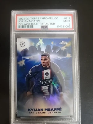 2022-23 Topps Chrome UCC Kylian Mbappe Golazo Blue /150 PSA 9 - Image 1 of 2