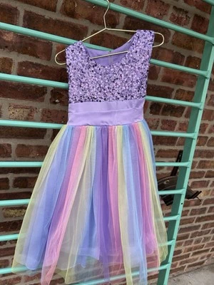 Vestido de fiesta arco iris lentejuelas tul para niñas talla 130 6 años Foto 1 de 4
