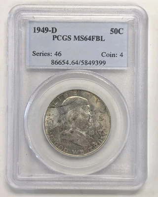 1949 D Franklin Silver Half Dollar  PCGS MS 64FBL  -#Z261 - Image 1 of 2