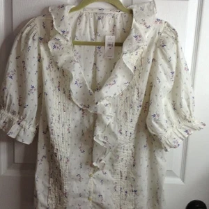 NWT Gap"XL" Floral Peasant Blouse, Hippie Vibes, Tuxedo Pleats, Bohemian, Cotton - Picture 1 of 5