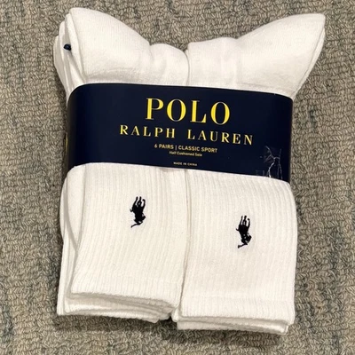 Polo Ralph Lauren Masculino - 6 Pares de Meias Crew Clássicas Esportivas Almofadadas 6-12.5 Branco  - Imagem 1 de 4