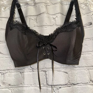 Fredericks of Hollywood Lace Up Bra Lightly Lined Underwire Womens 32D Black - Picture 1 of 11
