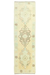 Nuevo corredor turco Oushak - 1'11"x6'3" pies - anudado a mano - pastel crema y cielo - Imagen 1 de 13