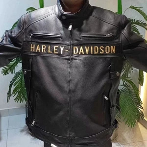 Men's Harley Leather Biker Jacket Vintage Cowhide Motorcycle Passing Link Style - Picture 1 of 5