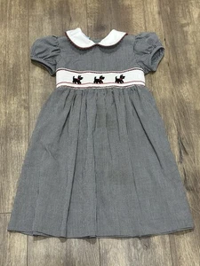 Velani Girl Girls Black White Gingham Check Scotty Dog Smocked Dress Size 4T - Picture 1 of 5