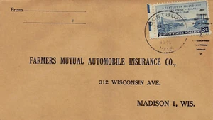 Wisconsin Cover 1948 OOSTBURG to Farmers Mutual Auto Ins Madison Duplex cancel - Picture 1 of 3