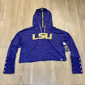 LSU Tigers Crop Hoodie Women’s Spellout Logo Purple Colosseum Pullover Size M - Picture 1 of 6