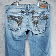 Robin's Jeans Killer Distressed 40x34 Rhinestone Studs Pocket Wings Long Flap