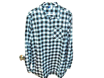 Mens Plaid Flannel Long Sleeve Black/White Zipper Button Shirt Sz L  #1 - Image 1 of 4