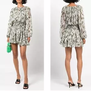 Abito Misa Los Angeles Mercy Stampa Ikat Verde Avorio XS $390 NUOVO Fairy Sheer Boho - Foto 1 di 16