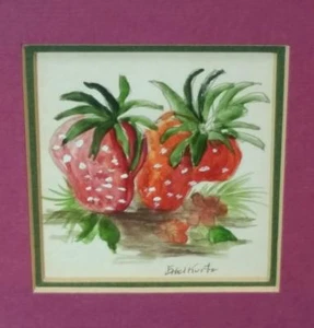 Ethel Kurtz 1960's - 70's Colorado, Strawberries Miniature Watercolor Painting - Picture 1 of 4
