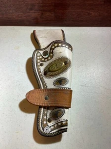 Vintage Cap Gun Toy Leather Single Holster White Horse Emblem - Picture 1 of 3