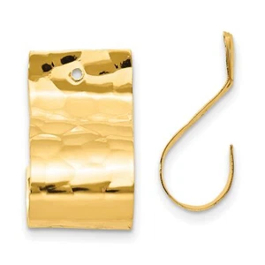 14k Yellow Gold Wide Hammered Hoop Earring Jackets - Picture 1 of 6