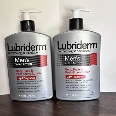2 x Lubriderm 16oz Men's 3-in-1 Body, Face & Post-Shave Lotion Light Fragrance  - Image 1 of 4