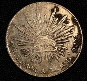 Hermosa Moneda República 1894 Lun AM México 8 Reales Super Antigua Gorra y Rayos Águila $ - Imagen 1 de 10