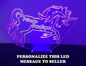 Unicorn Personalized Night Lamp - FREE Engraved Name - Kids Room LED Night Light - Picture 1 of 10