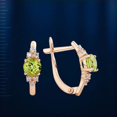 Rose Rotgold 585  kleine Ohrringe mit Peridot und CZ Neu  Glänzend. - Bild 1 von 3
