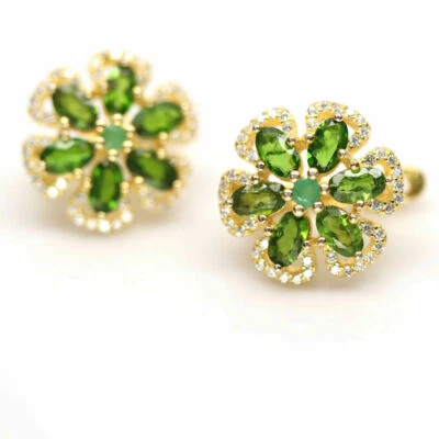 Pendientes Shola Genuinos Cromo Natural Diópsido Plata de Ley E440 Foto 1 de 3